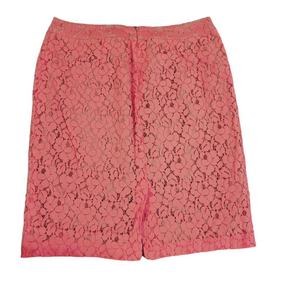 Apt 9 Womens Size 8 Coral Pink Floral Lace Pencil Skirt Lined Back Slit Zip Up